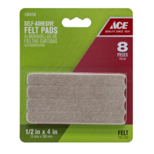 Ace Brown Rectangle Self-Adhesive Felt Pads 1/2” x 4” 8 pk