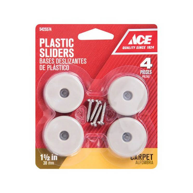 Ace Round White Plastic Slide Glides 1-1/2” 4 pk