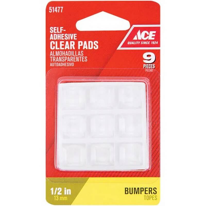 Ace Square Clear Vinyl Self-Adhesive Bumper Pads 1/2” 9 pk