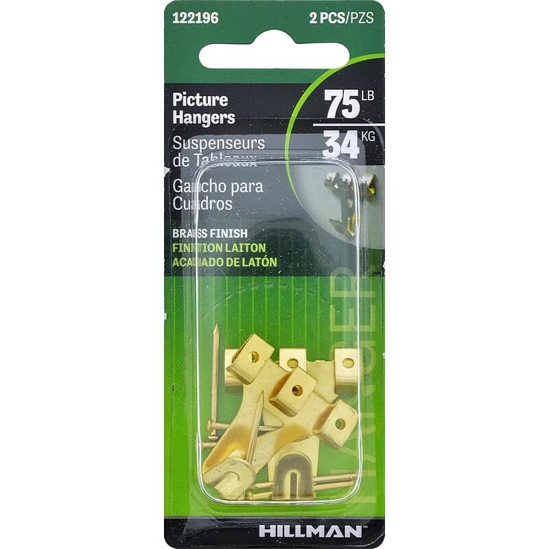 Hillman Brass-Plated Gold Picture Hangers 75 lb 2 pk