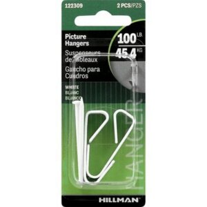 Hillman Deluxe White Steel-Plated Picture Hangers 100 lb 2 pk