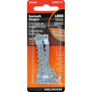 Hillman Large Self-Leveling Sawtooth Picture Hangers 2-3/8” 5 pk