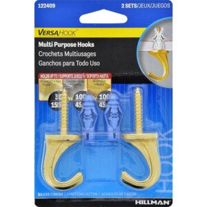 Hillman Small Bright Brass Versa Ceiling Hooks 75 lb 2 pk