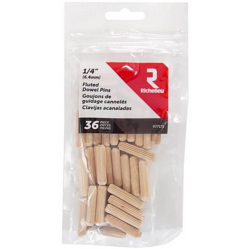 Richelieu Fluted Wood Dowel Pins 1/4” 36 pk