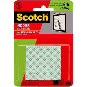 Scotch Indoor Double-Sided Foam Mounting Squares 1” 16 pk