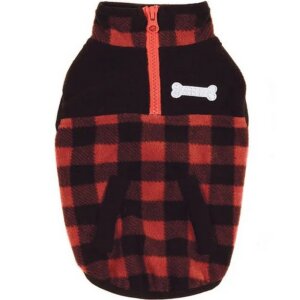 Zach & Zoey Buffalo Plaid Red Fleece Dog Sweater M