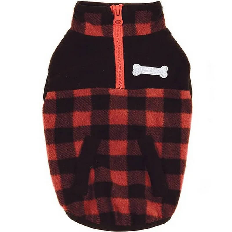 Zach & Zoey Buffalo Plaid Red Fleece Dog Sweater M