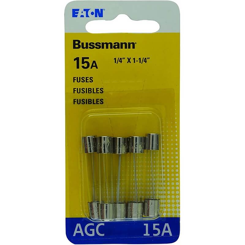 Bussmann 15A Fast-Acting Glass Tube Fuses 5 pk