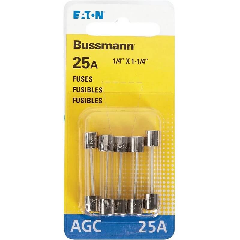 Bussmann AGC 25A Glass Tube Fuses 5 pk