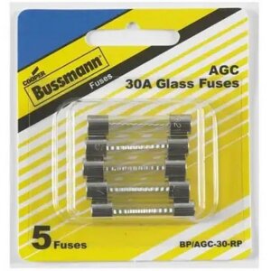 Bussmann BP/ACG-30-RP Clear Glass Tube Automotive Fuses 30A 1/4”x1-1/4” 5 pk
