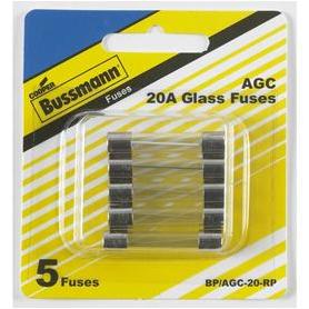 Bussmann BP-AGC-20-RP Clear Glass Tube Automotive Fuses 20A 1/4”x1-1/4” 5 pk