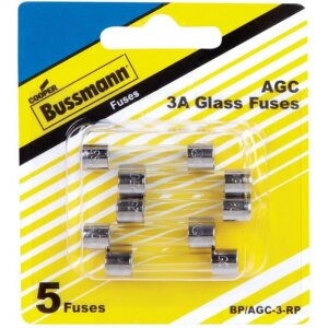 Bussmann BP-AGC-3-RP Fast-Acting AGC clear Glass Tube Fuses 3A 5 pk
