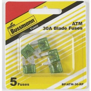 Bussmann BP-ATM-30-RP Green ATM Mini Blade Automotive Fuses 30A 5 pk