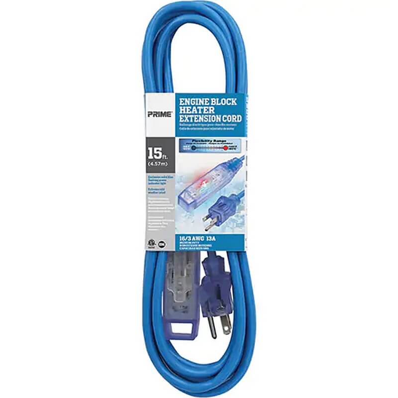 Prime Glacier Flex Engine Block Heater All-Weather 3-Outlet Extension Cord 15’