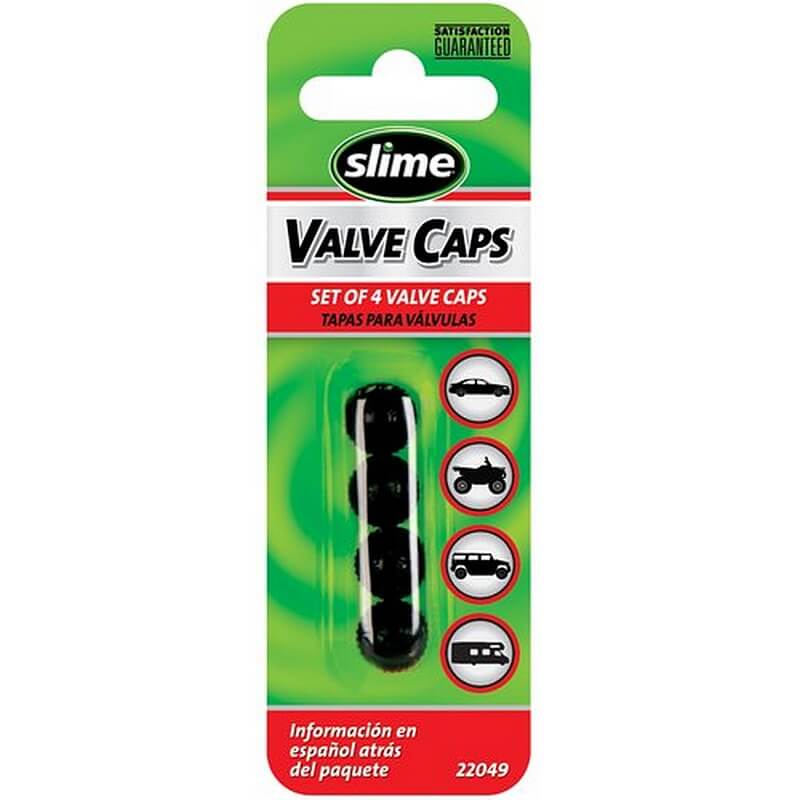 Slime Black Plastic Tire Valve Caps 4 pk